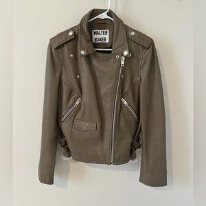 Walter Baker Liz Crop Moto Lamb Leather Jacket Brown Gray Women’s Size M/L